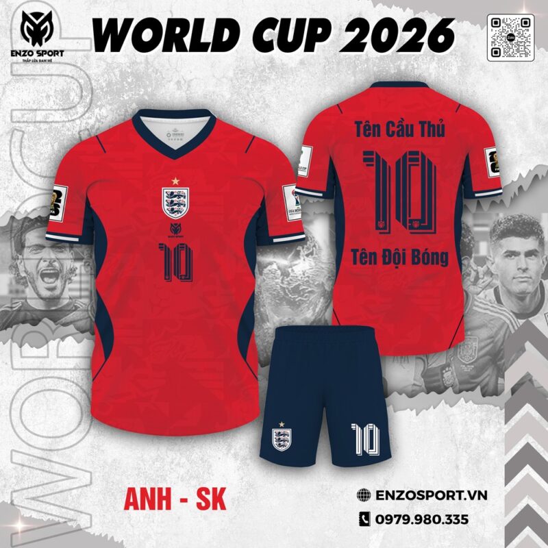 Bộ Trang Phục Tuyển Anh - World Cup 2026 Đỏ Xanh Đậm