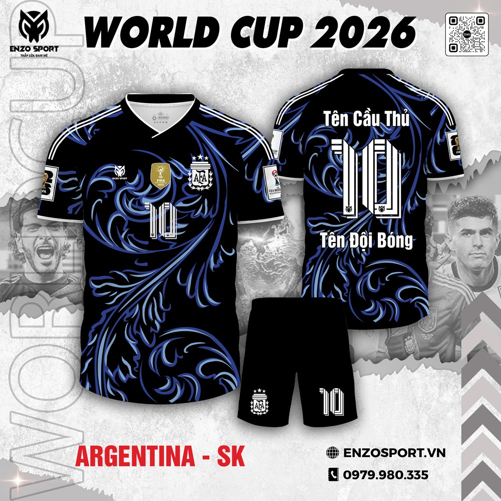 Áo Argentina World Cup 2026 phối đen xanh dương sang trọng