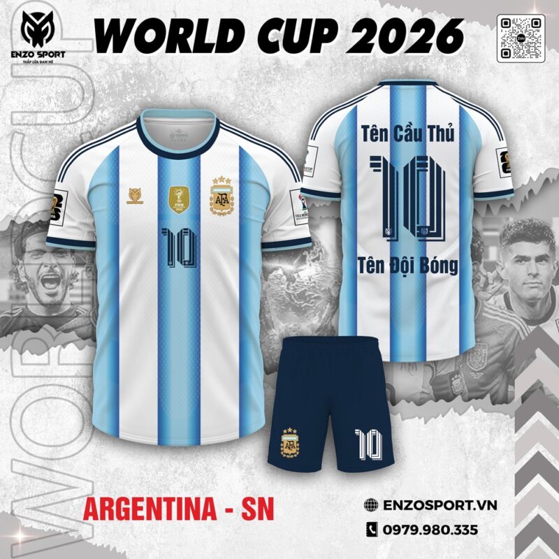 Áo Đội Tuyển Argentina World Cup 2026 – Trắng Xanh Dương Đẳng Cấp, Cá Nhân Hóa Tên Số