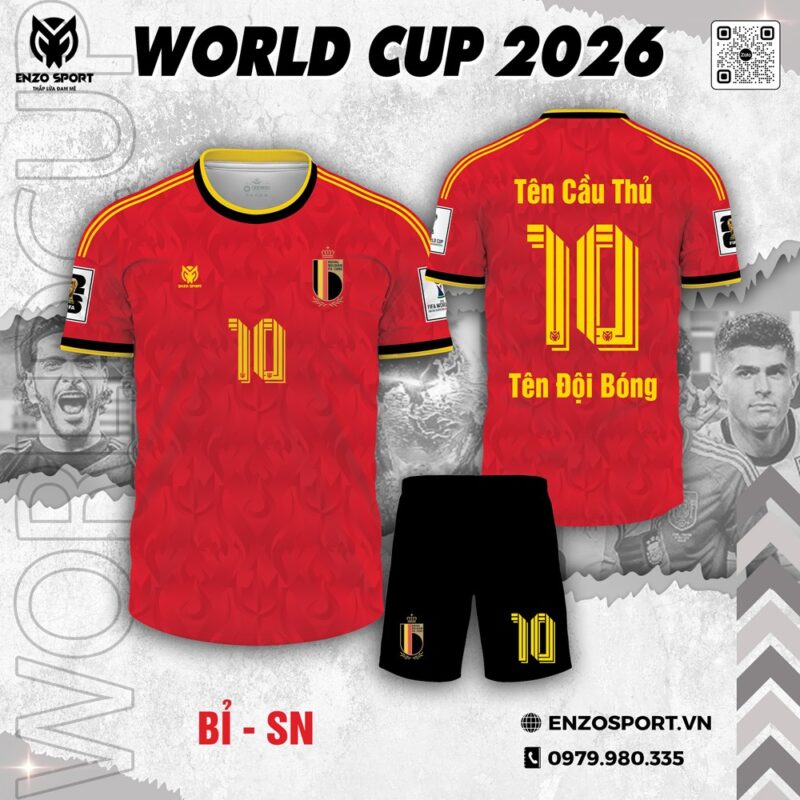 Bộ Quần Áo Tuyển Bỉ World Cup 2026 Đỏ Vàng – Năng Lượng Chiến Đấu, Phong Cách Nổi Bật