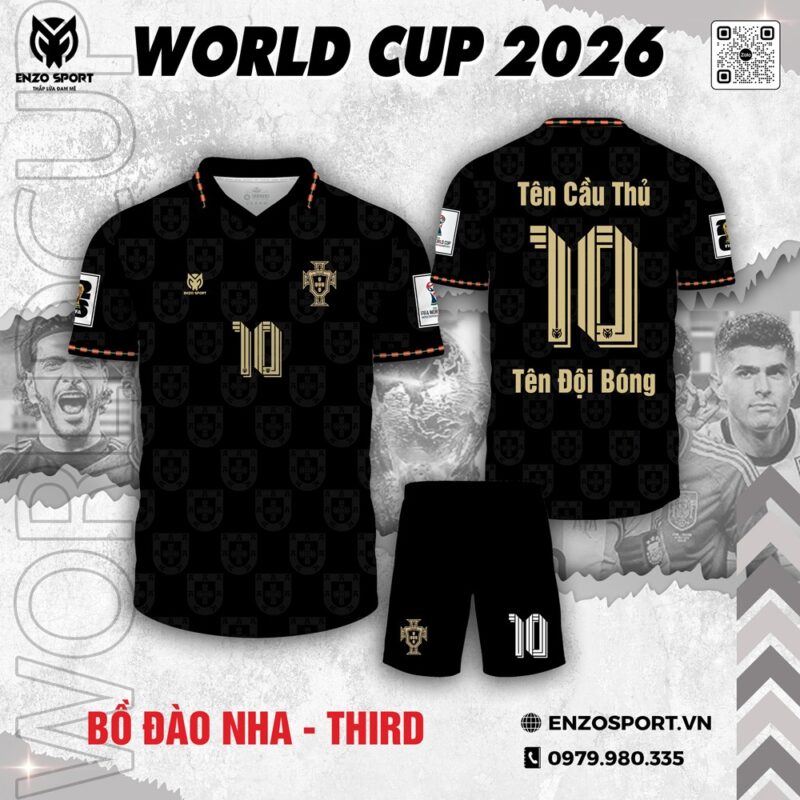 Áo Bóng Đá Bồ Đào Nha World Cup 2026 Phiên Bản Thứ Ba – Đen Vàng Ánh Kim