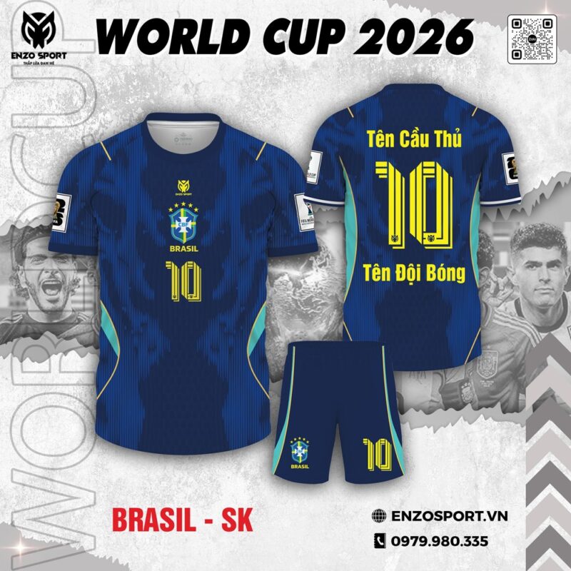 Áo đấu đội tuyển Brasil World Cup 2026 – Xanh Đậm Vàng Kim