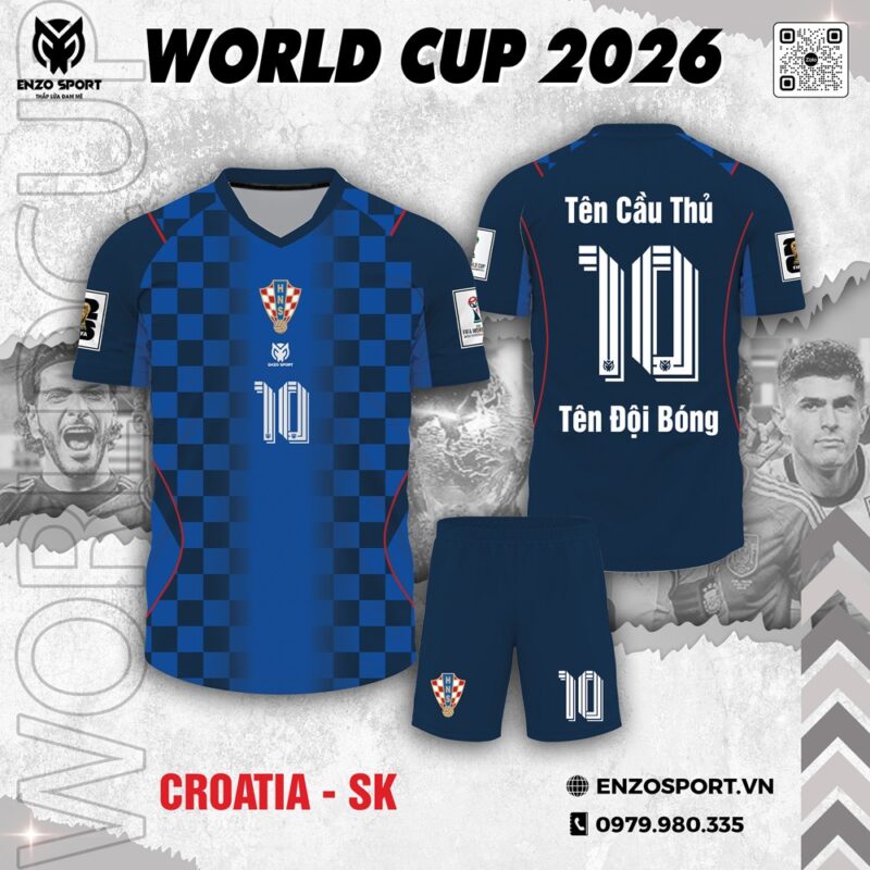 Áo Đội Tuyển Croatia World Cup 2026 Xanh Dương Caro Đậm Cá Tính