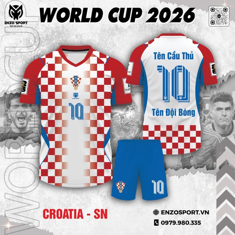 Áo Đấu Tuyển Croatia World Cup 2026 Sân Nhà - Trắng Đỏ Caro Đặc Trưng