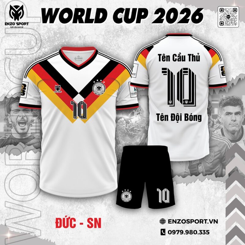 Áo Bóng Đá Tuyển Đức World Cup 2026 Sân Nhà - Trắng Đỏ Vàng Đen