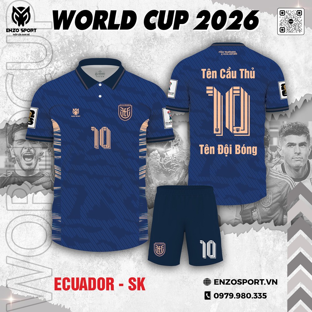 Áo đội tuyển Ecuador World Cup 2026 màu xanh navy và vàng nhạt