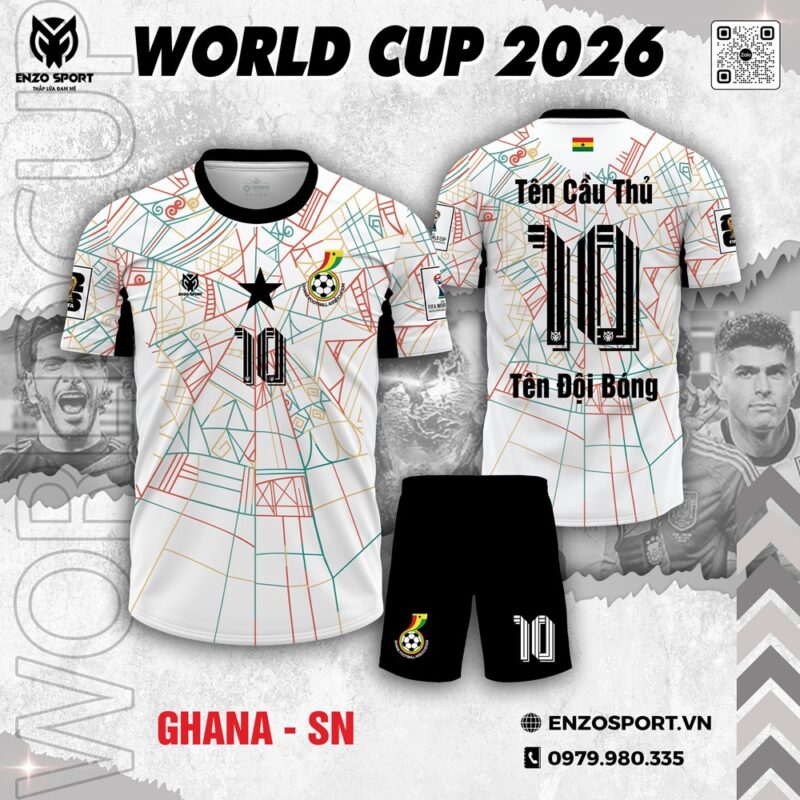 Áo Đội Tuyển Ghana World Cup 2026 Trang Trí Nghệ Thuật - Trắng