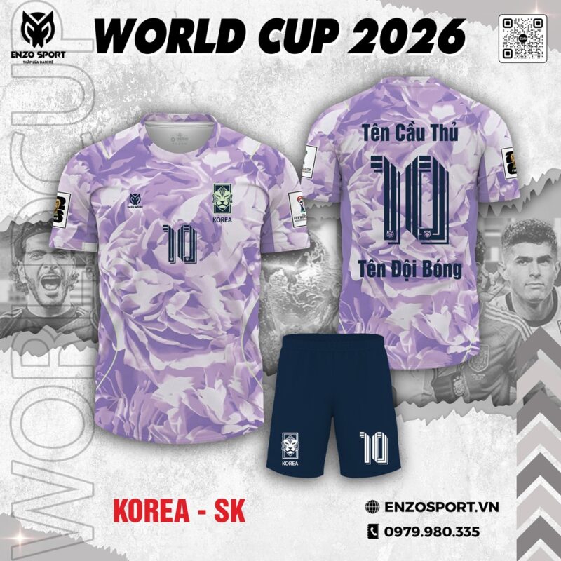 Áo Đấu World Cup 2026 Hàn Quốc Màu Tím Pastel – Họa Tiết Hoa Sáng Tạo