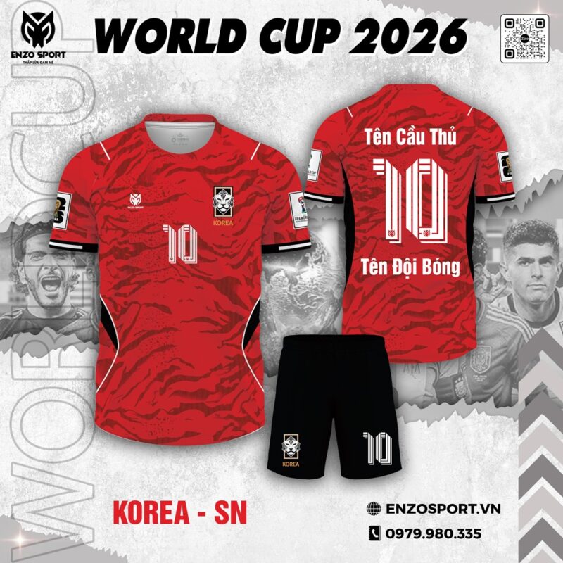 Áo Bóng Đá Korea World Cup 2026 – Đỏ Đen Sức Mạnh Đỉnh Cao