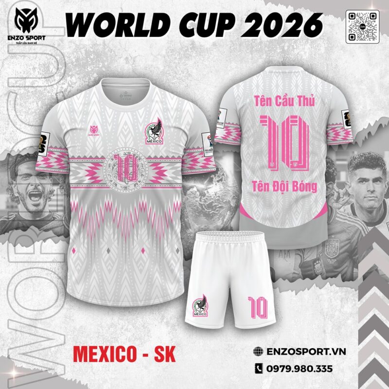 Áo Đội Tuyển Mexico World Cup 2026 Sân Khách Màu Trắng Hồng