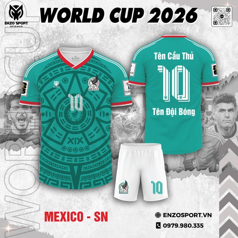 Áo đấu Mexico World Cup 2026 SN Xanh Lá - Tinh Hoa Văn Hóa Aztec