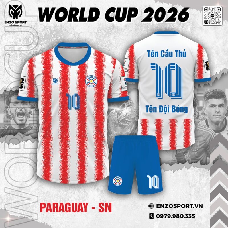 Áo Đội Tuyển Paraguay World Cup 2026 Sọc Đỏ Trắng Xanh - Phiên Bản Sân Nhà