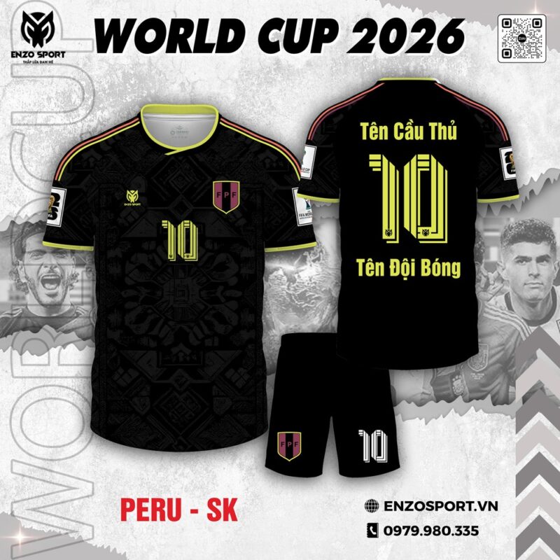 Áo Đội Tuyển Peru World Cup 2026 Màu Đen Vàng Neon Đỏ - Đột Phá Mạnh Mẽ & Đẳng Cấp