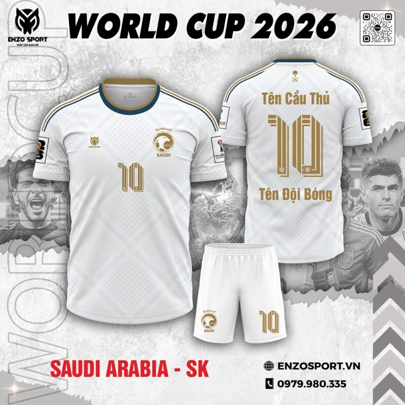 Áo Saudi Arabia World Cup 2026 - Trắng Vàng Sang Trọng