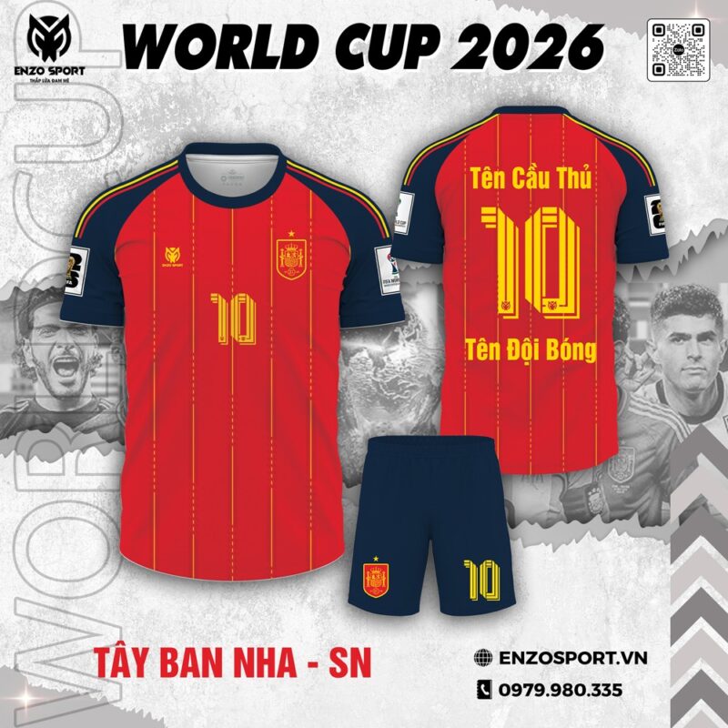 Áo Đấu Tuyển Tây Ban Nha World Cup 2026 Sân Nhà Tông Đỏ Sang Trọng