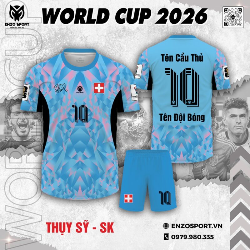 Áo Đội Tuyển Thụy Sỹ World Cup 2026 – Xanh Dương Họa Tiết Hồng Cá Tính