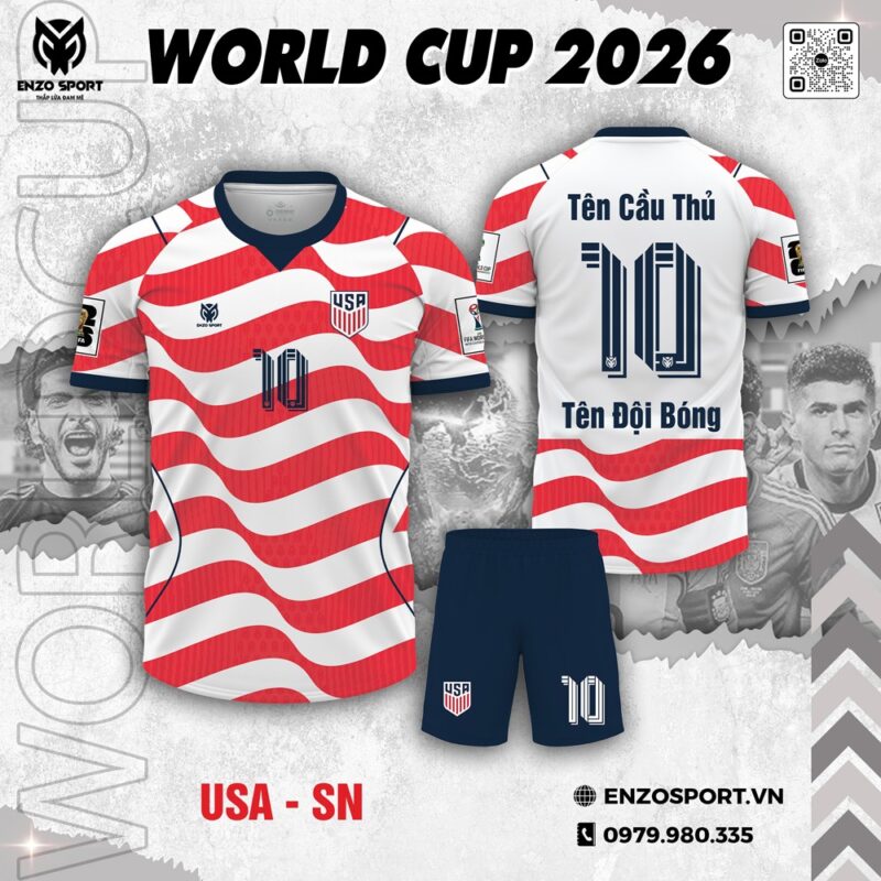 Đồng phục bóng đá Mỹ World Cup 2026 – Đỏ Trắng Xanh Năng Động