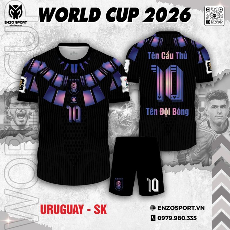 Áo Thể Thao Uruguay World Cup 2026 Đen Tím Gradient