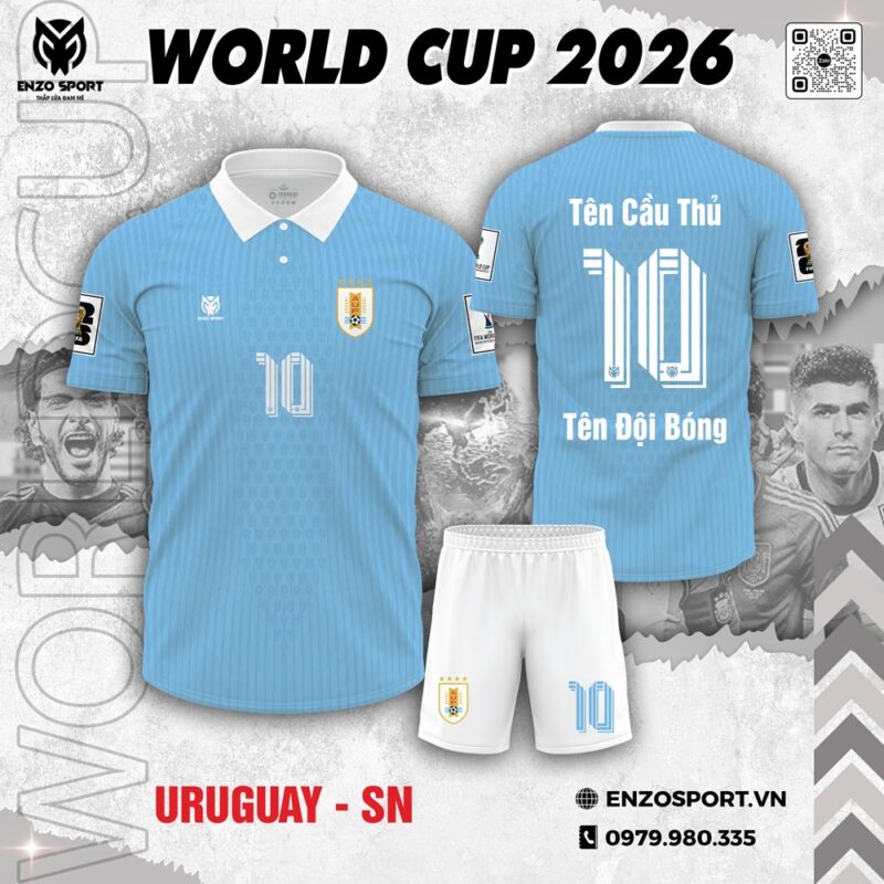 Áo Đội Tuyển Uruguay World Cup 2026 - Xanh Nhạt Trắng | ENZO Sport