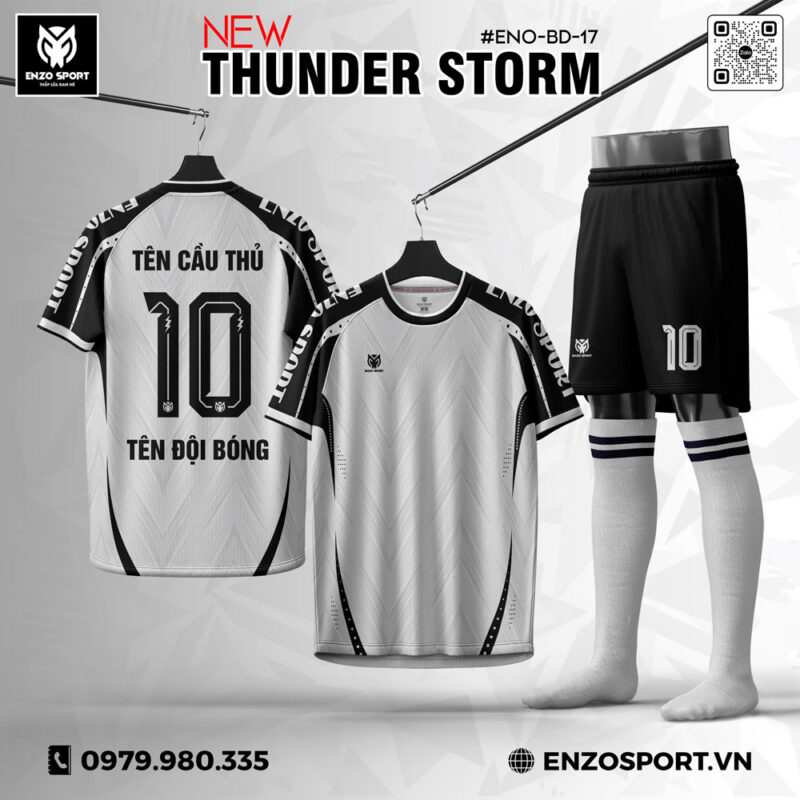 Áo Bóng Đá Không Logo ENO 17 Trắng Đen – Thunder Storm Tinh Tế, Mạnh Mẽ