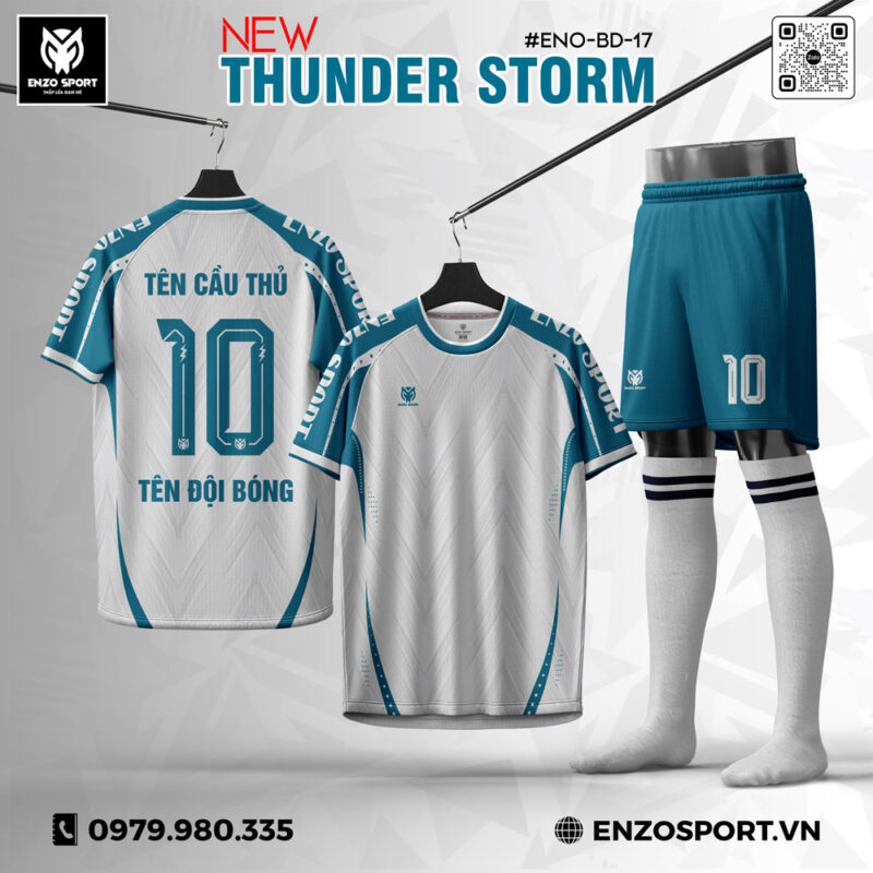 Bộ Quần Áo Thể Thao Thunder Storm Trắng Xanh Lam – Thiết Kế Mạnh Mẽ, Cá Tính