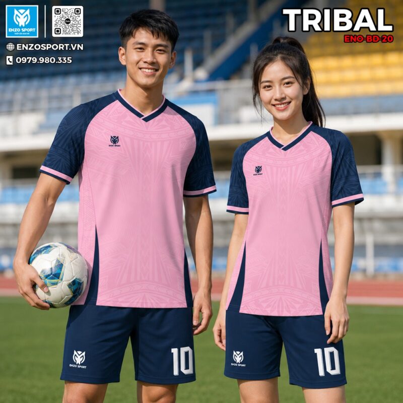 Áo Bóng Đá Không Logo ENO 20 Màu Hồng Xanh Navy Tribal