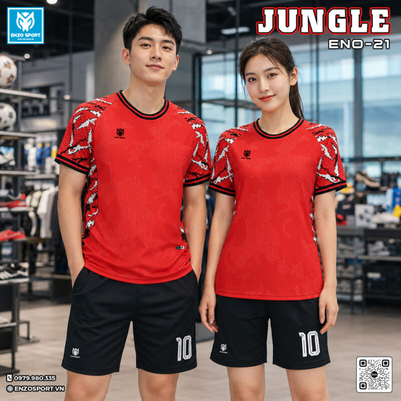 Bộ Quần Áo Bóng Đá Thiết Kế Jungle Đỏ Rực