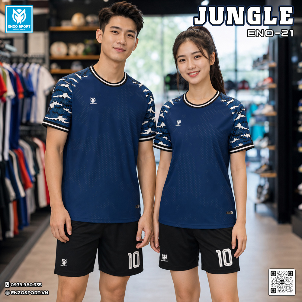 Áo bóng đá thiết kế Jungle màu xanh thẫm phối rằn ri cá tính