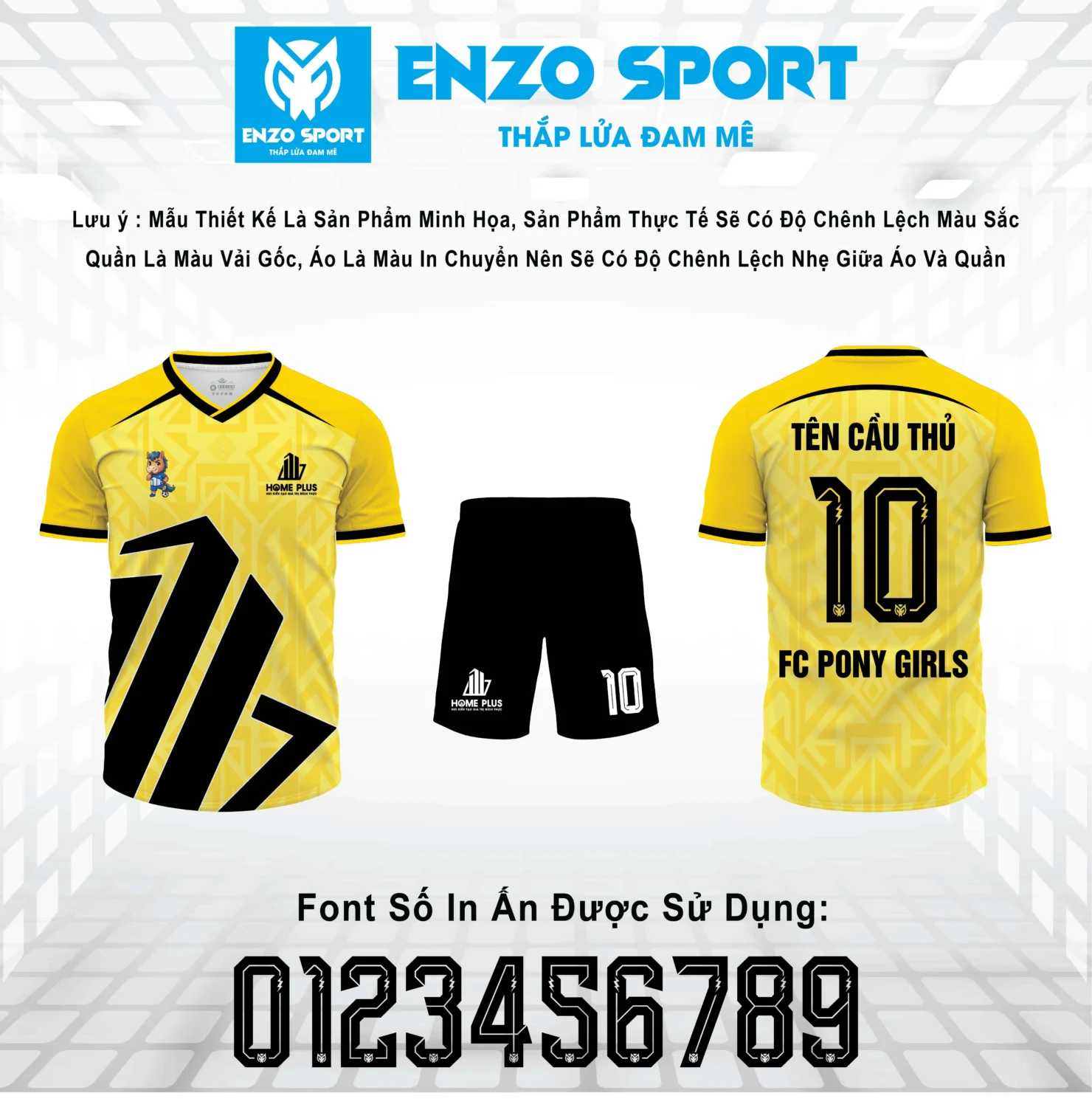 Mẫu đồ thể thao công ty Home Plus màu vàng thiết kế tại Enzo Sport