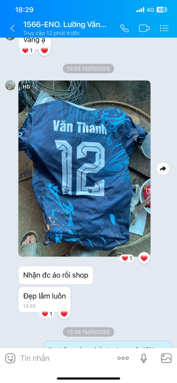 Khách hàng phản hồi sau khi nhận áo bóng đá thiết kế Enzo Sport