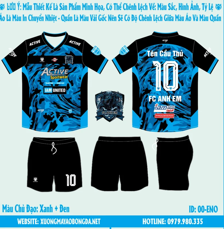 Mẫu áo bóng đá xanh đen FC Anh Em thiết kế theo yêu cầu