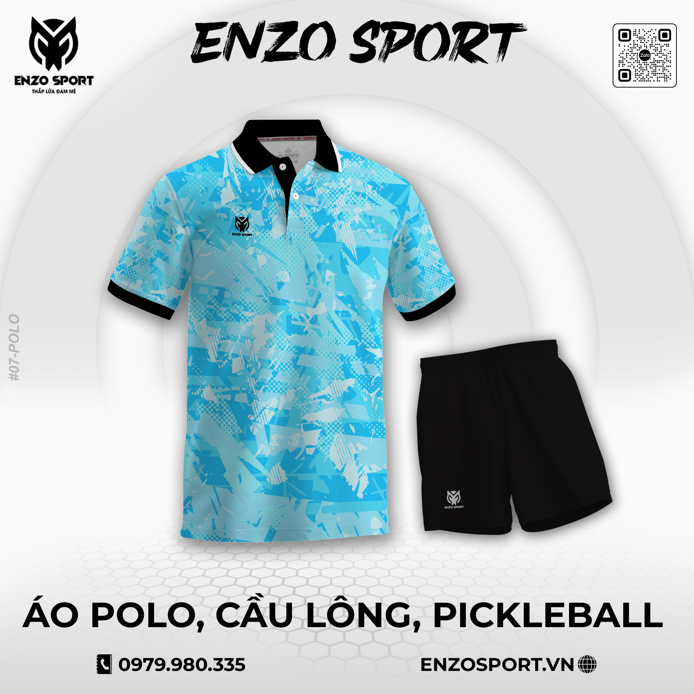 Áo Polo thiết kế ENO-POLO-07 tông xanh cyan