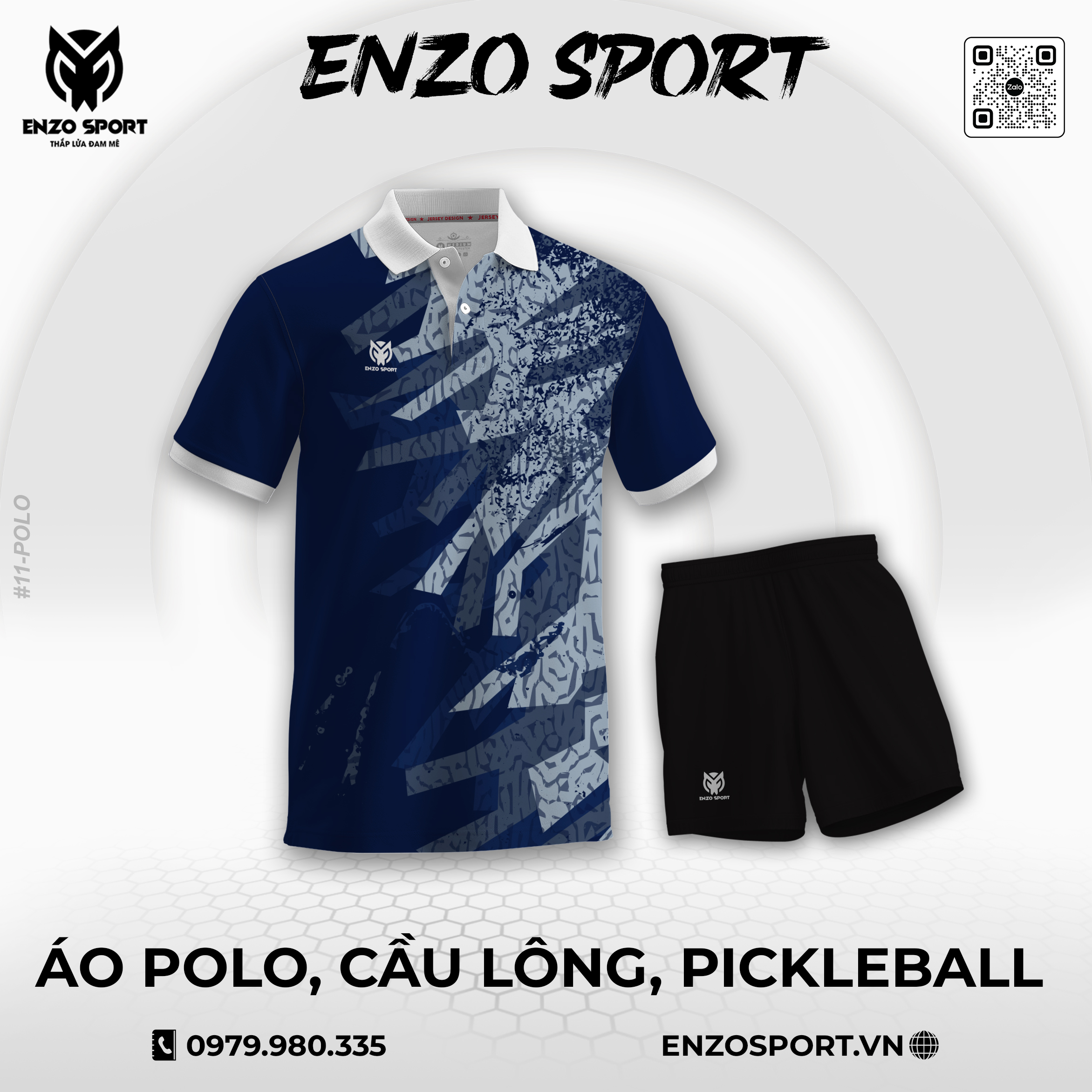 Áo Polo thiết kế ENO-POLO-11 tông xanh navy phối xám trắng
