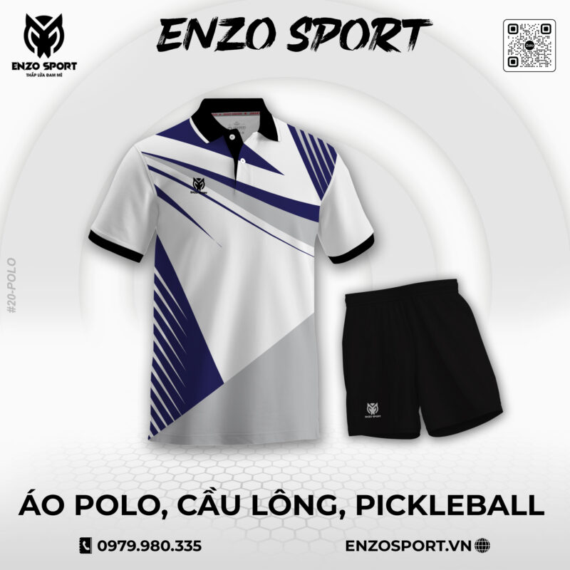 Áo Polo Thể Thao Trắng Tím ENO-POLO-20 Thiết Kế Theo Yêu Cầu
