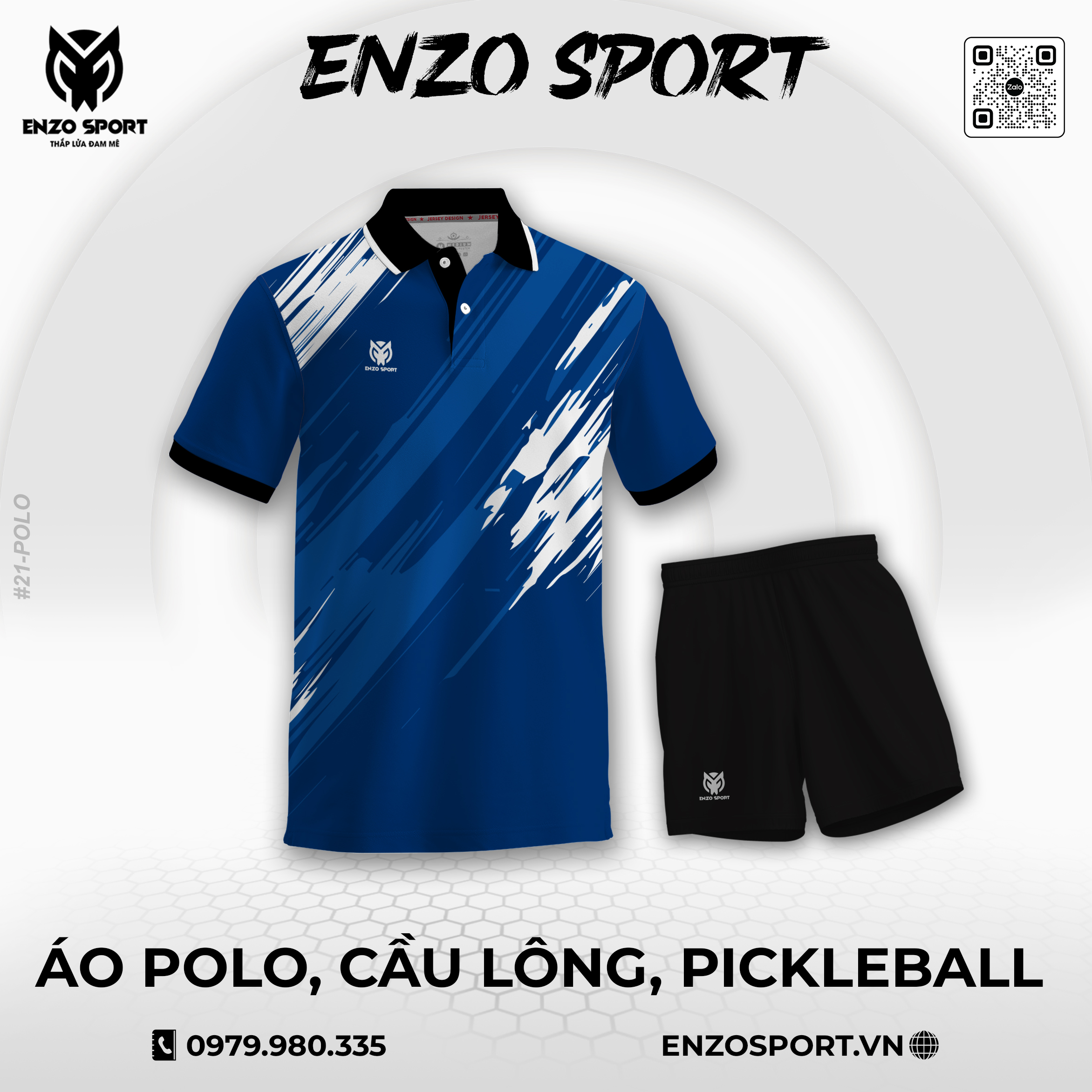 Áo polo thể thao ENO-POLO-21 tông xanh navy phối trắng
