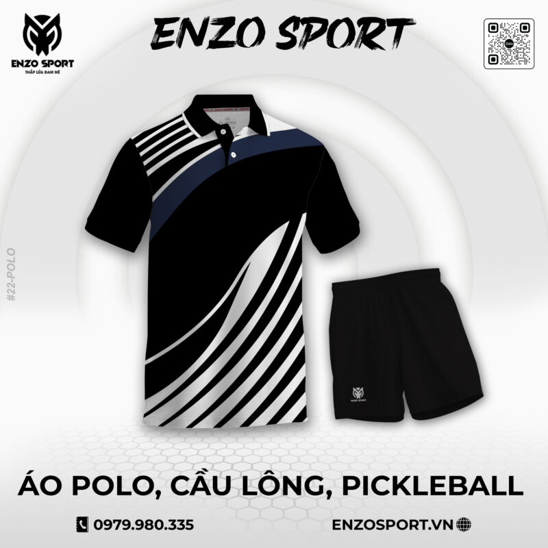 Áo Polo Thể Thao Đen Trắng ENO-POLO-22 Phong Cách Chuyên Nghiệp