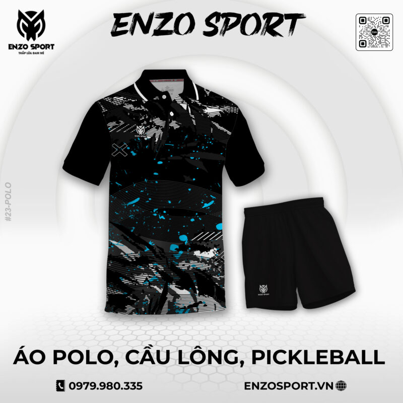 Áo Polo Thể Thao Họa Tiết Đen Xám ENO-POLO-23 Cho CLB