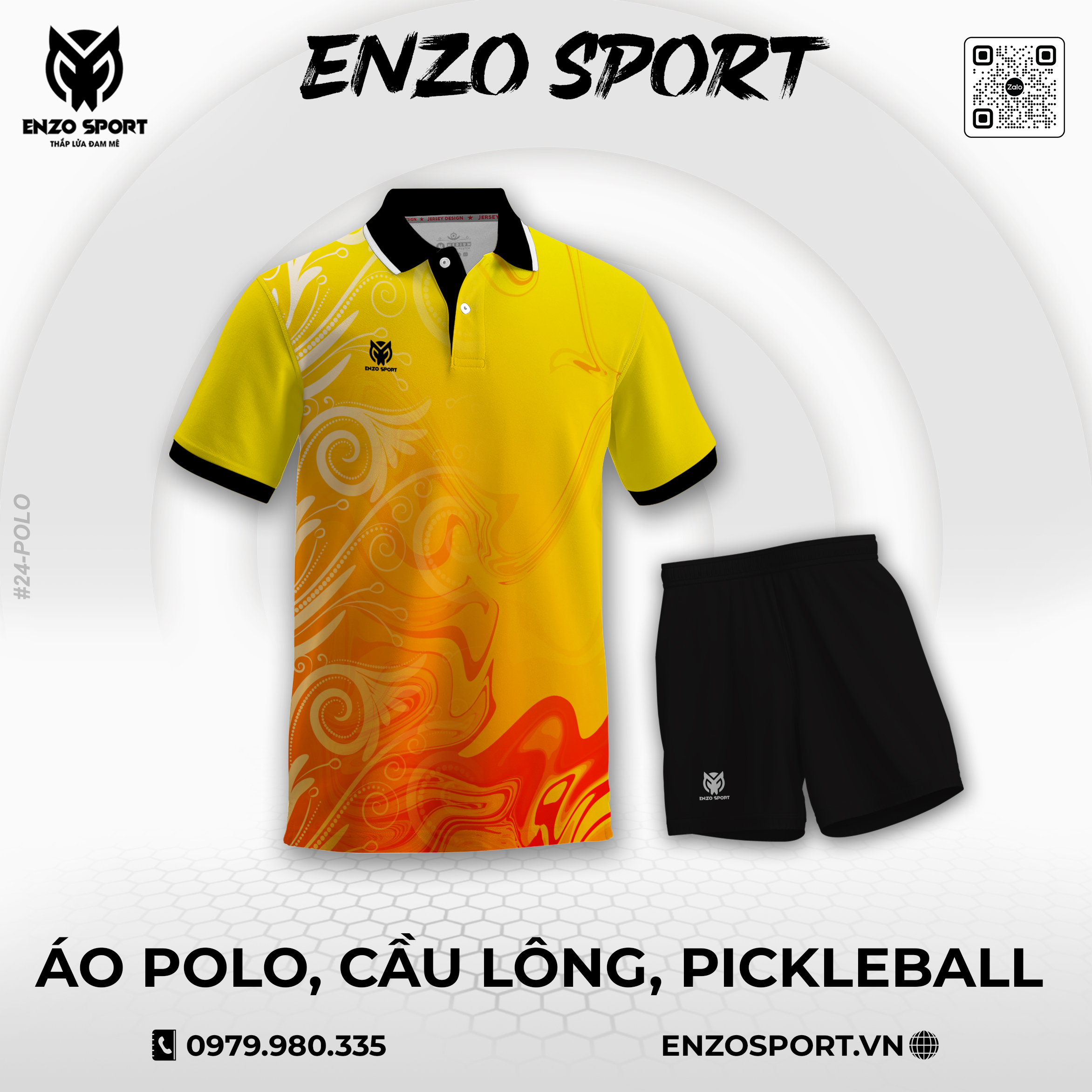 Áo polo thể thao ENO-POLO-24 tông vàng cam chuyển sắc