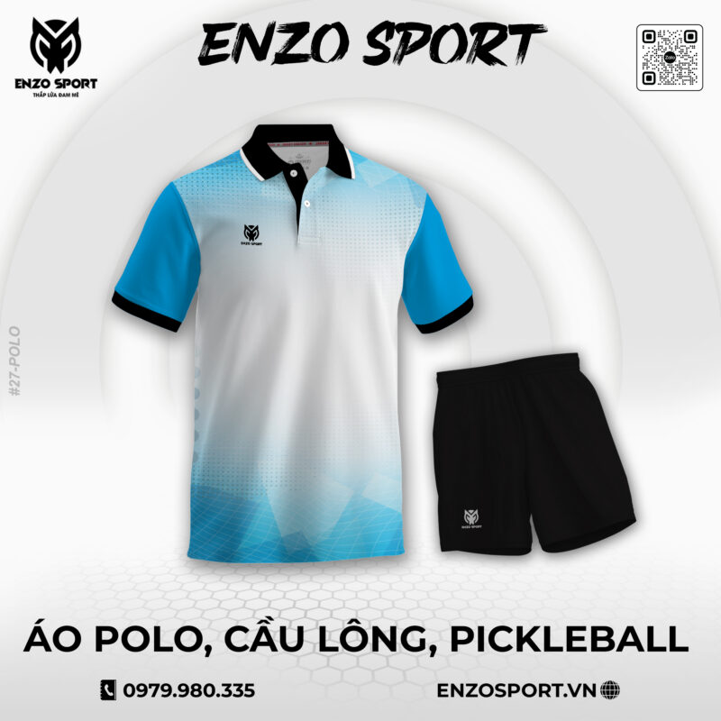 Áo Polo Thể Thao Trắng Xanh ENO-POLO-27 Cho Sự Kiện Và CLB