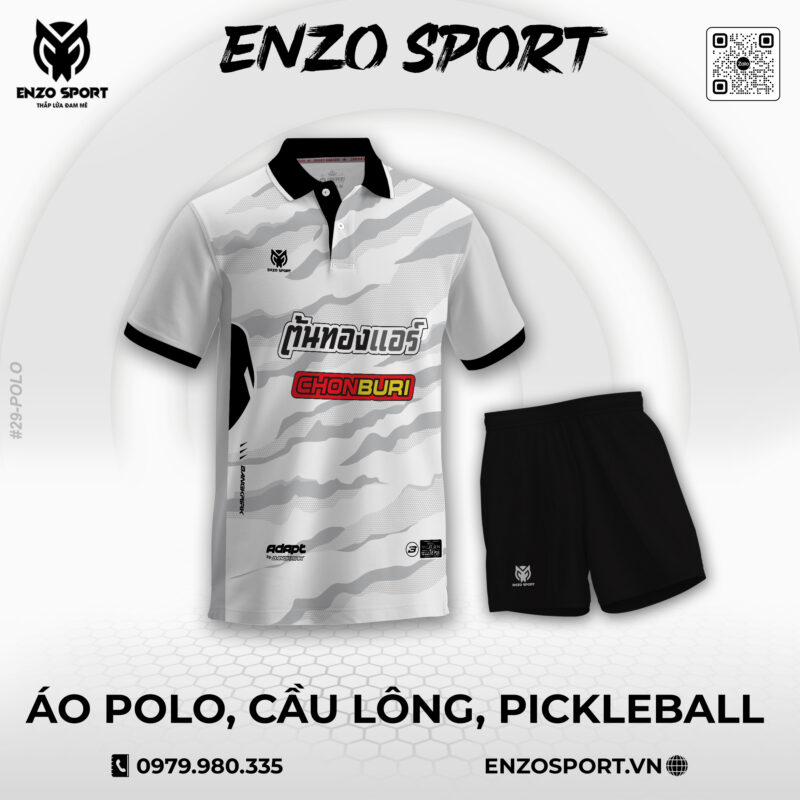 Áo Polo Thể Thao Trắng Xám ENO-POLO-29 Thiết Kế Theo Yêu Cầu