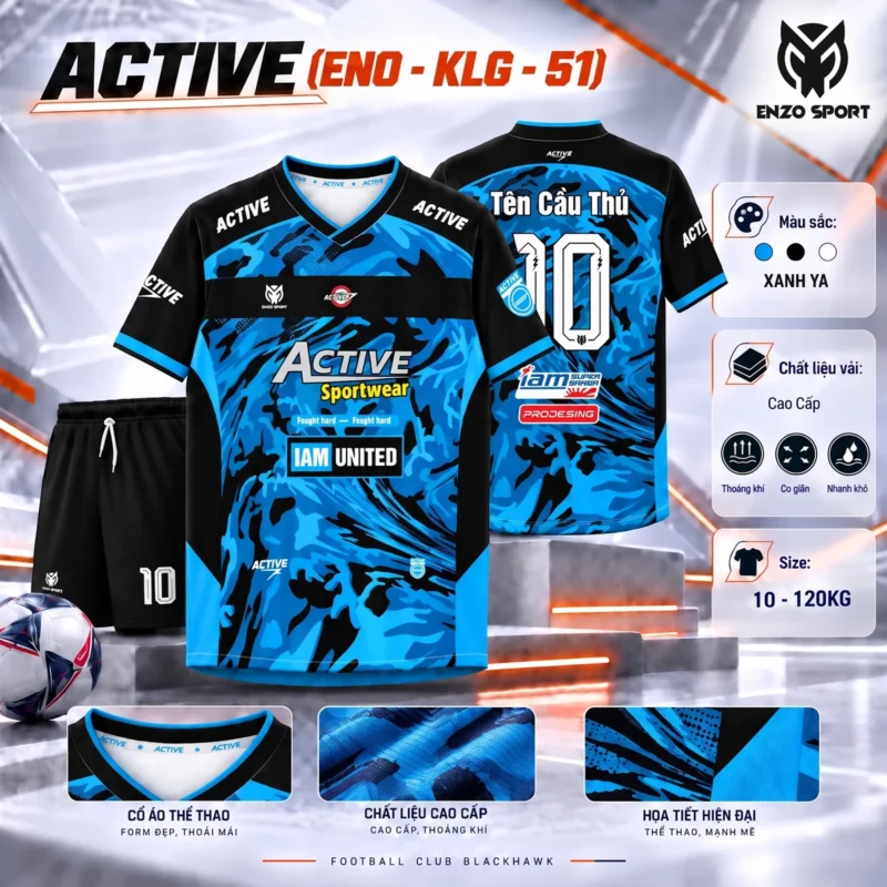 Áo Bóng Đá Không Logo ACTIVE màu xanh ya