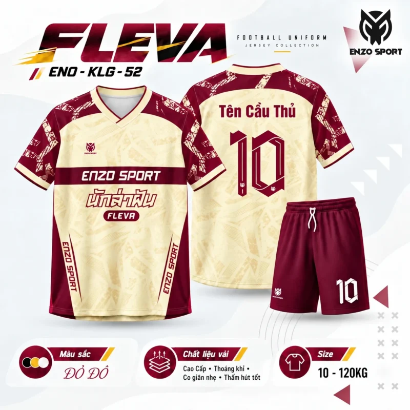 Áo Bóng Đá Không Logo FLEVA màu đỏ đô