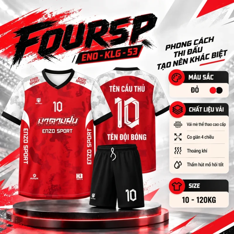 Áo Bóng Đá Không Logo FOURSP màu đỏ
