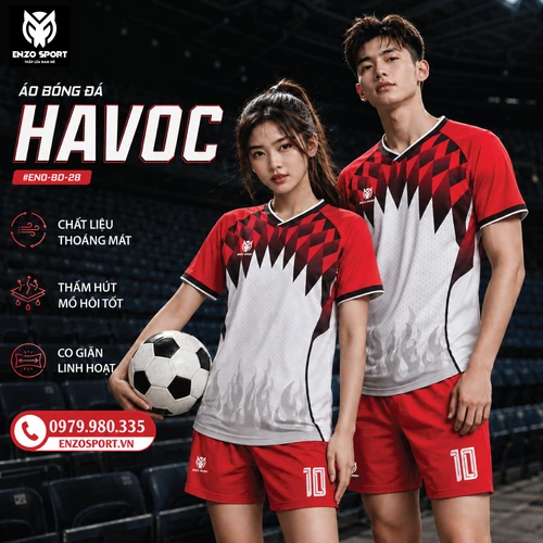 Áo bóng đá không logo HAVOC màu đỏ