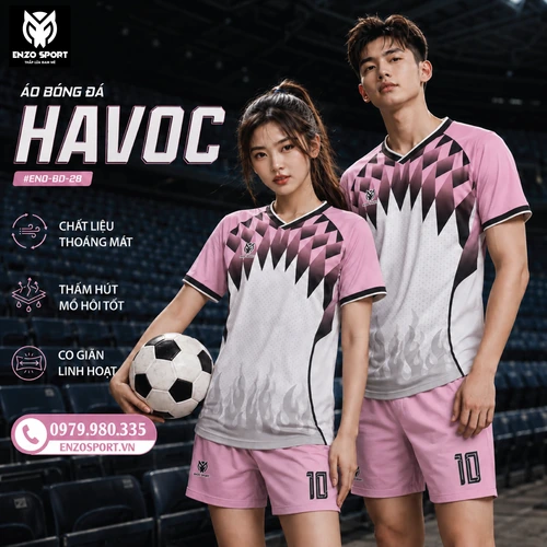 Áo bóng đá không logo HAVOC màu hồng