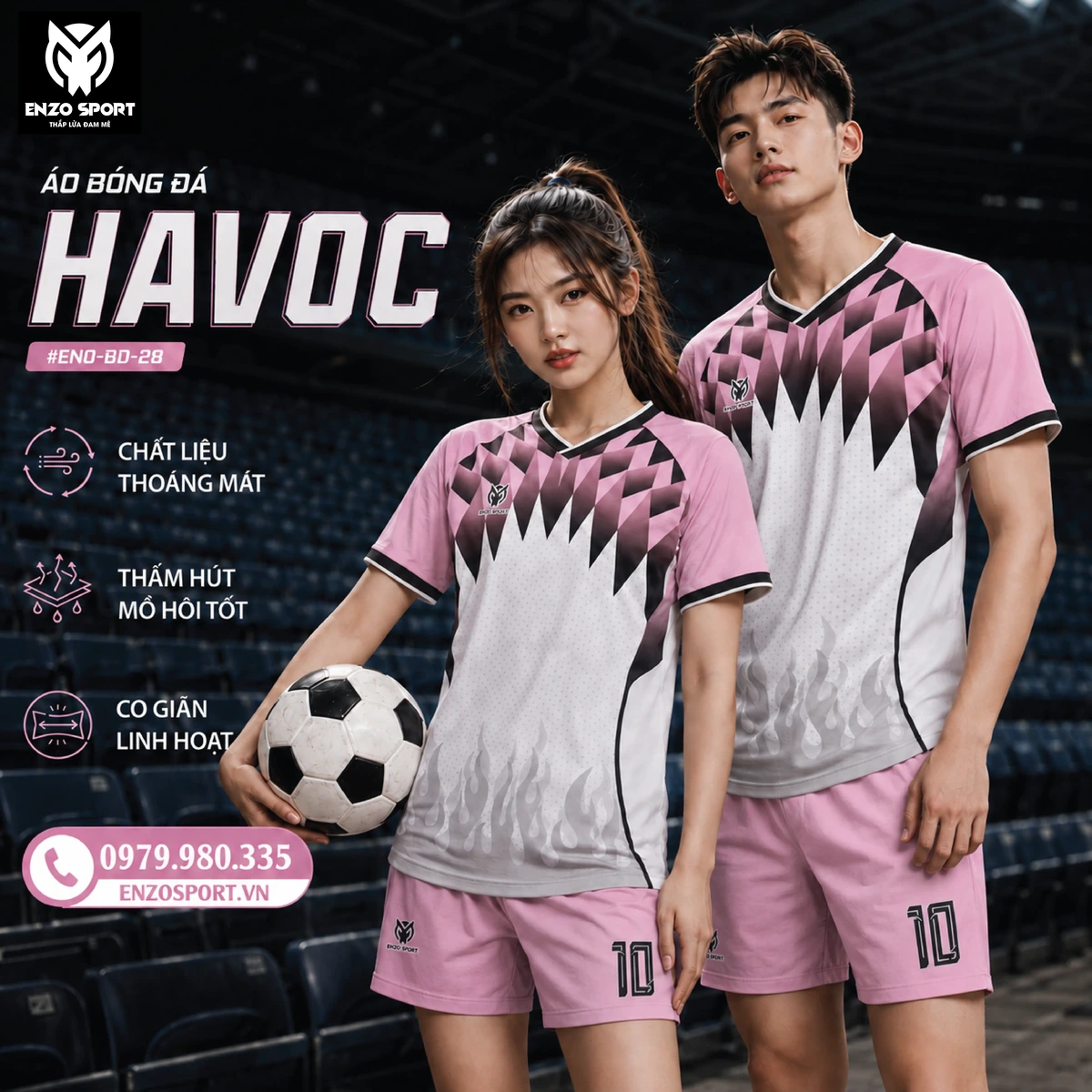 Áo bóng đá không logo HAVOC màu hồng
