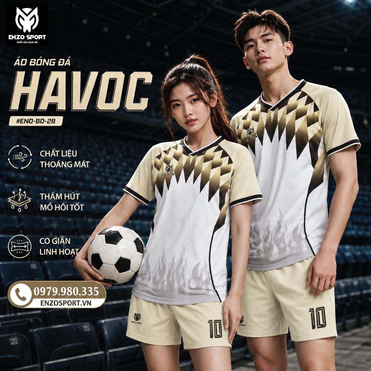 Áo bóng đá không logo HAVOC màu kem