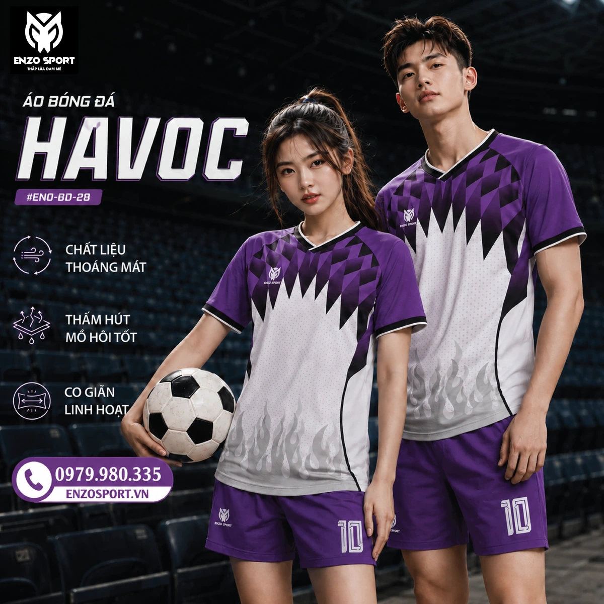 Áo bóng đá không logo HAVOC màu tím
