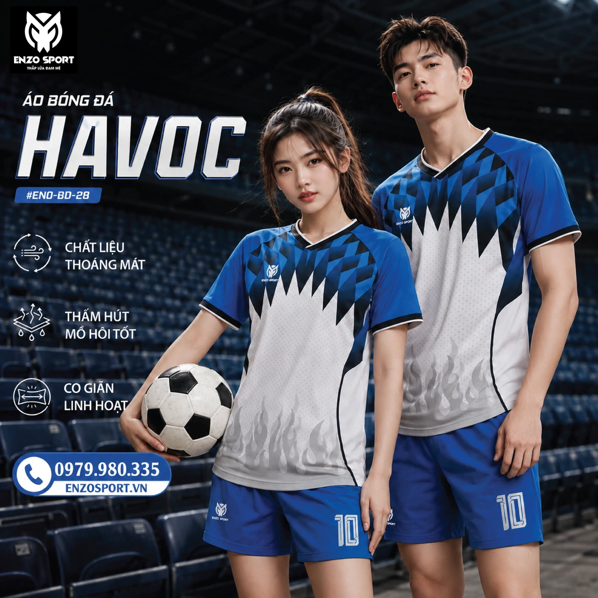 Áo bóng đá không logo HAVOC màu xanh dương