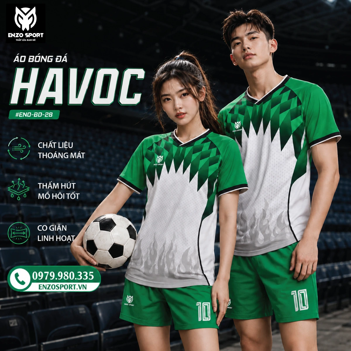 Áo bóng đá không logo HAVOC màu xanh lá